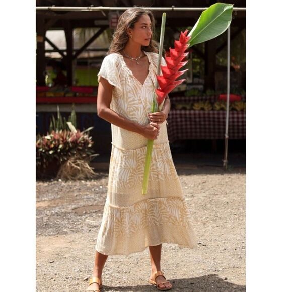 PATRONS OF‎ PEACE tiered cream and white seaside flowy midi dress S - Picture 13 of 14